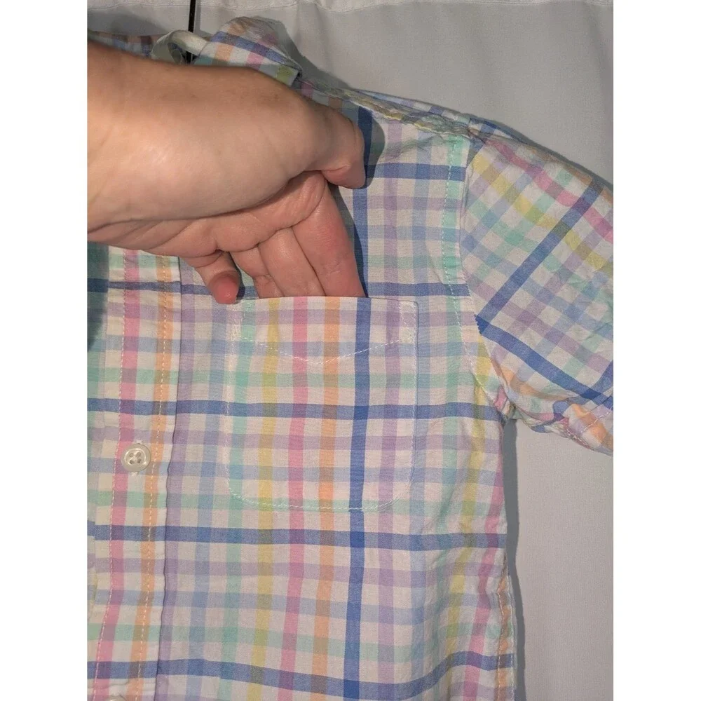 The Children's Place Boys Pastel Plaid Short Sleeve Poplin Button Down Shirt 5T